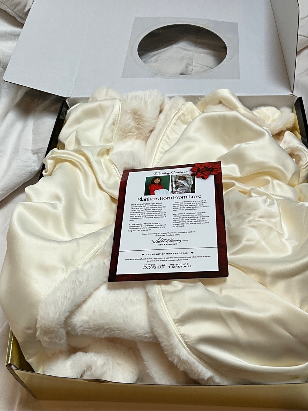 Ivory Satin Robe with Faux Fur Trim - Classic Luxury